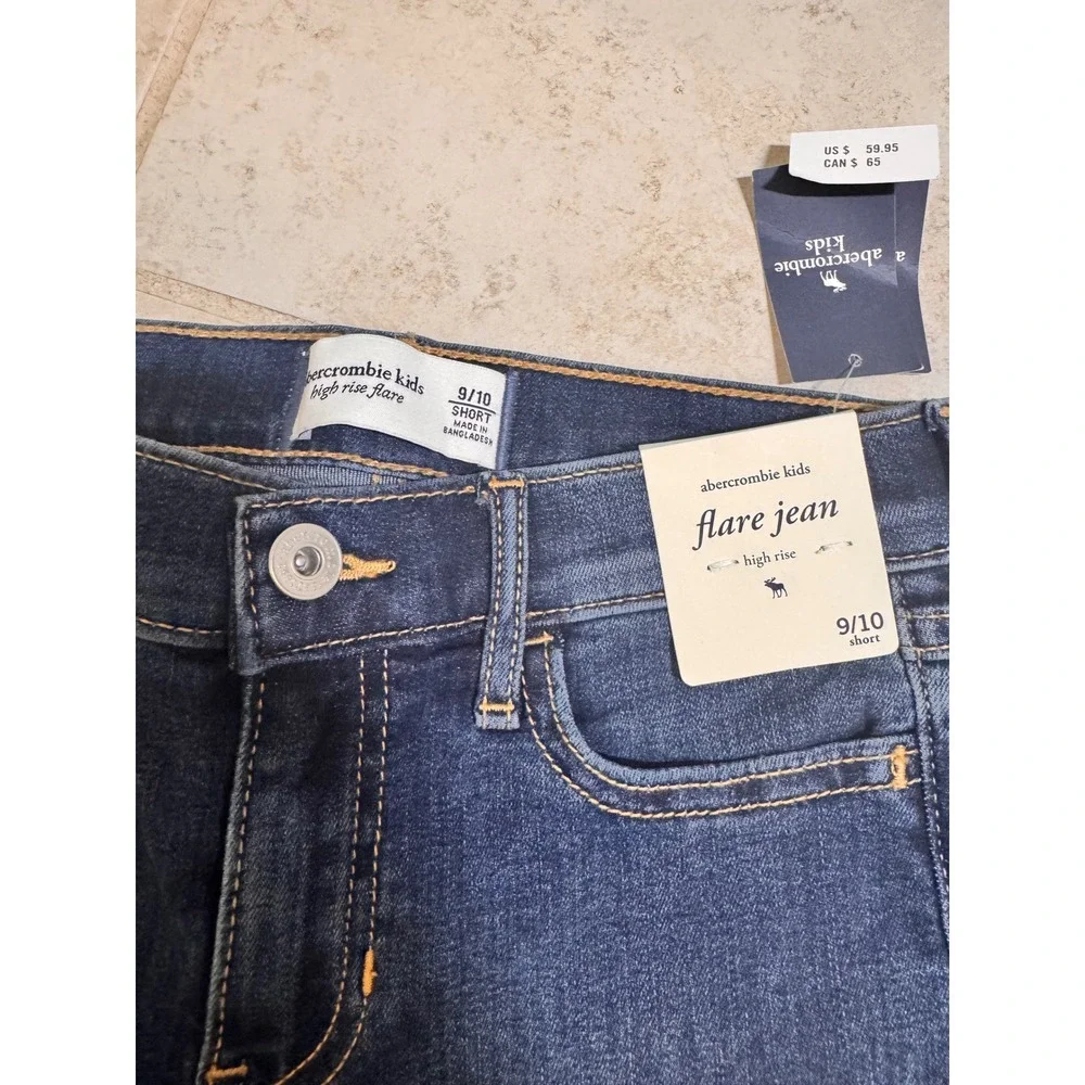 Abercrombie Kids Girls High Rise Flare Jeans Dark Wash Denim Size 9/10 Short NWT